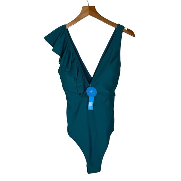 Cupshe Teal One Piece Ruffle Swimsuit Women’s Size Medium New - Picture 1 of 6